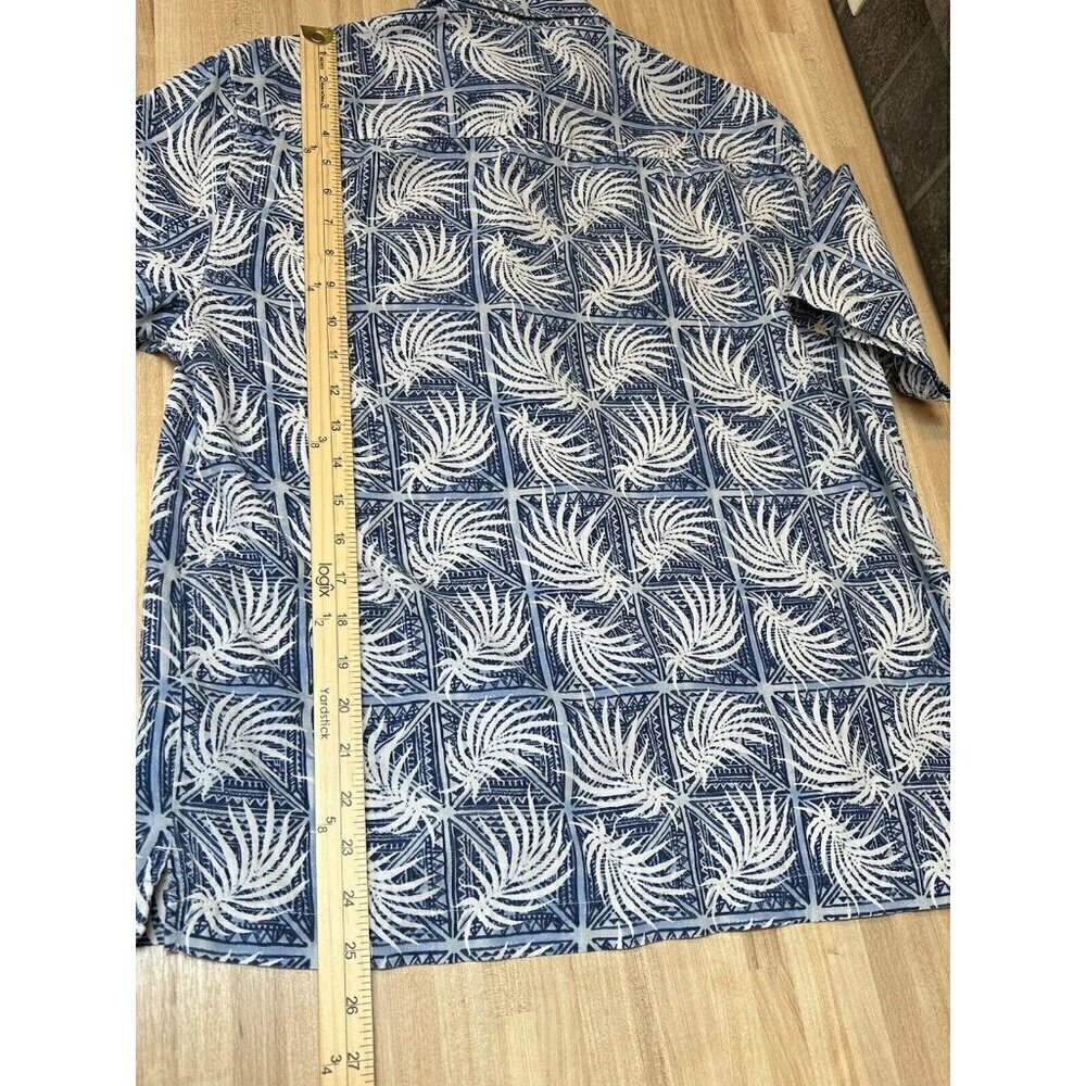 Nat Nast Shirt Mens Medium Silk Cotton Blend Blue Palm Leaf Button Up Camp Shirt - Picture 13 of 14